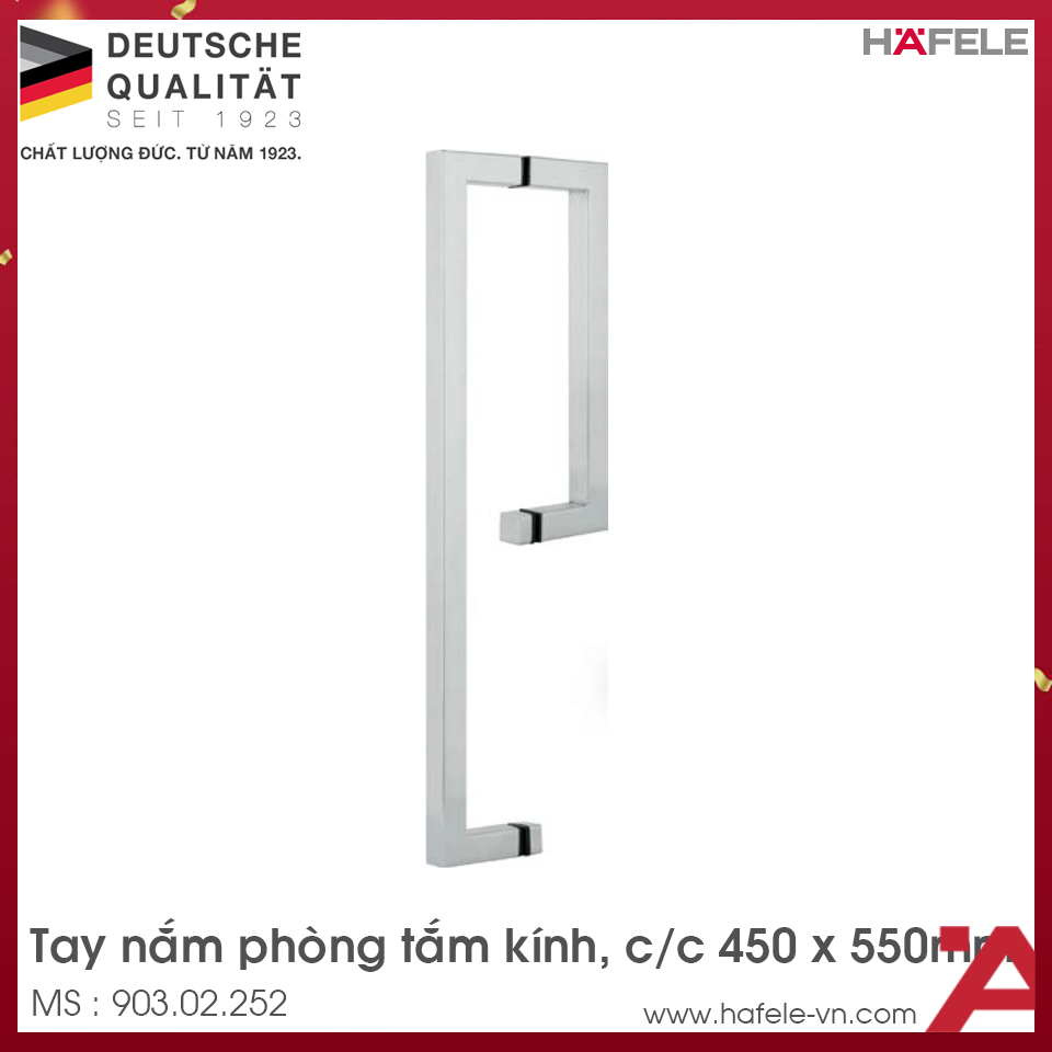 Tay Nắm Phòng Tắm Kính C/C450x550mm Hafele 903.02.252