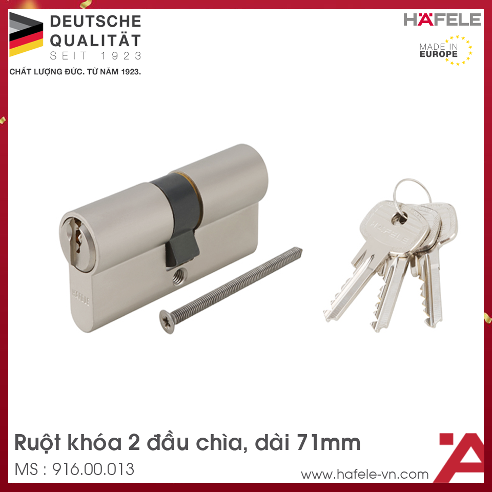 Ruột Khóa 2 Đầu Chìa 71mm Hafele 916.00.013