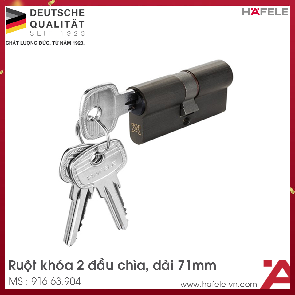 Ruột Khóa 2 Đầu Chìa 71mm Hafele 916.63.904