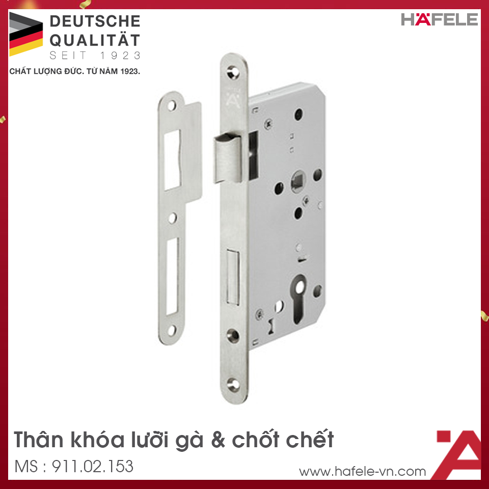 Thân Khóa Lưỡi Gà & Chốt Chết E55/72A Hafele 911.02.153