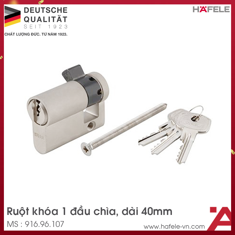 Ruột Khóa 1 Đầu Chìa 40mm Hafele 916.96.107