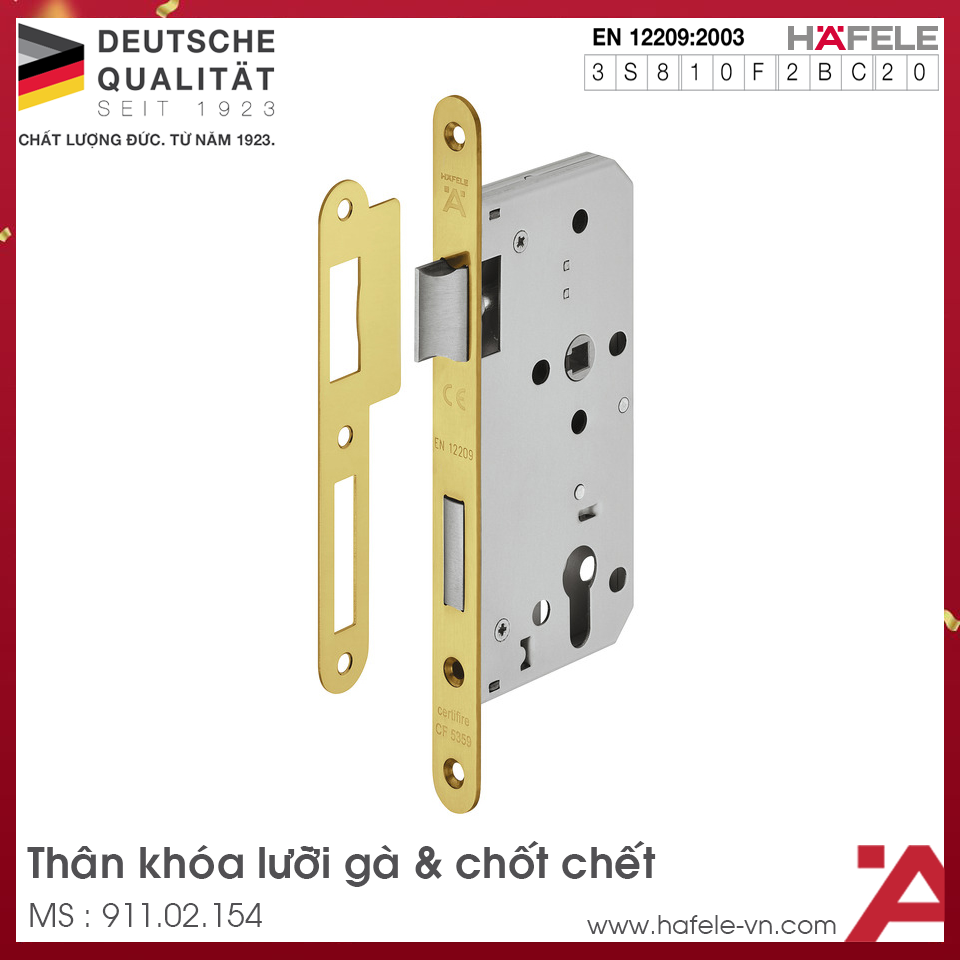 Thân Khóa Lưỡi Gà & Chốt Chết C/C 72mm Hafele 911.02.154