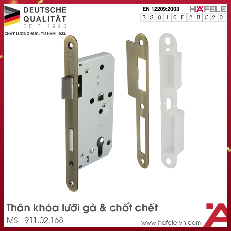 Thân Khóa Lưỡi Gà Chốt Chết C/C 72mm Hafele 911.02.168