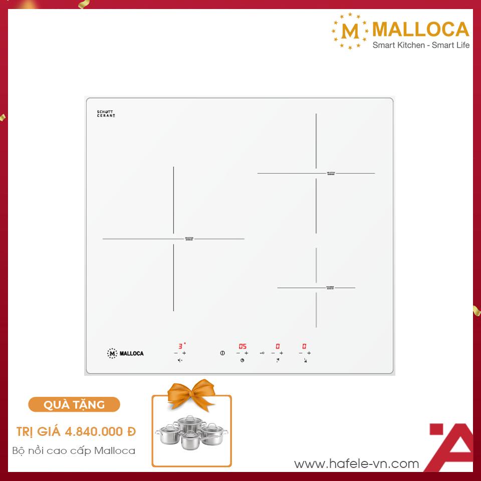 Bếp Từ Âm 3 Vùng Nấu Malloca MI 593 W