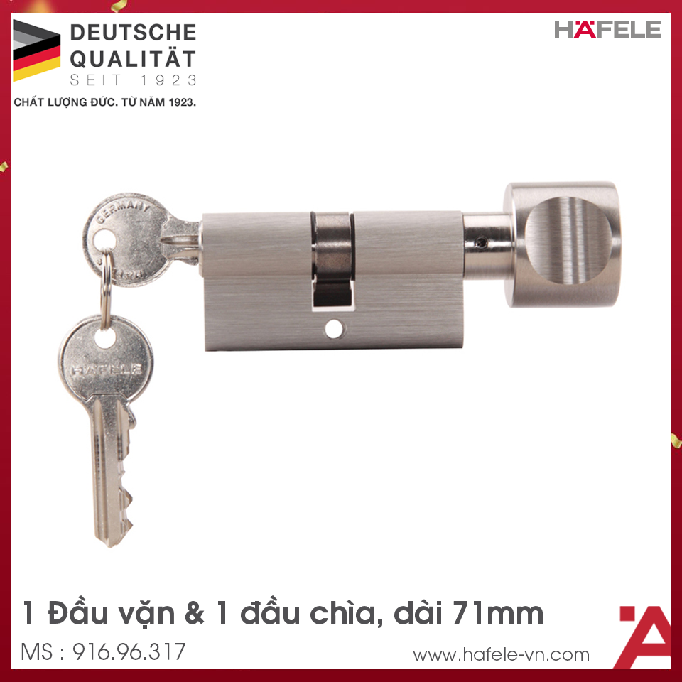 Ruột Khóa 1 Đầu Vặn 1 Đầu Chìa 71mm Hafele 916.96.317