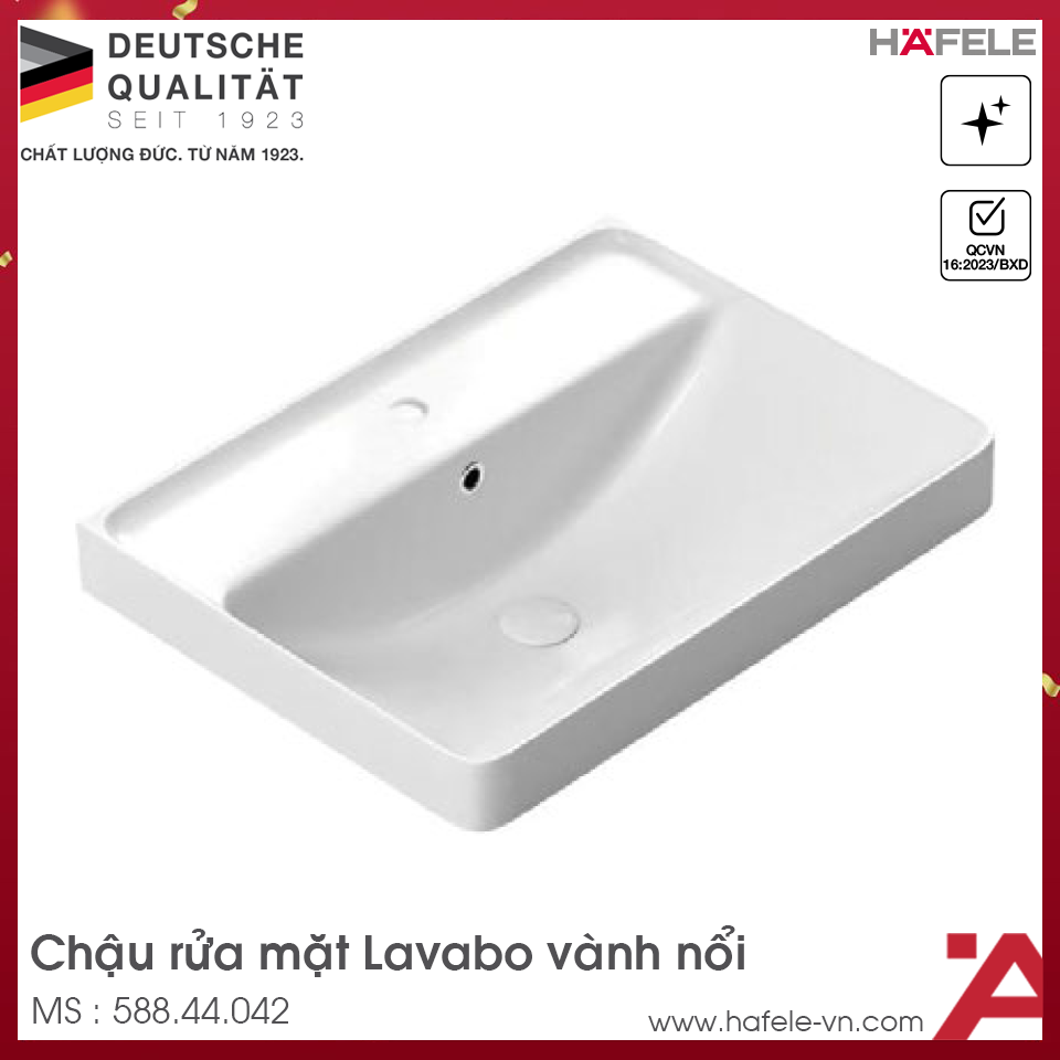 Chậu Rửa Mặt Lavabo Vành Nổi Hafele 588.44.042