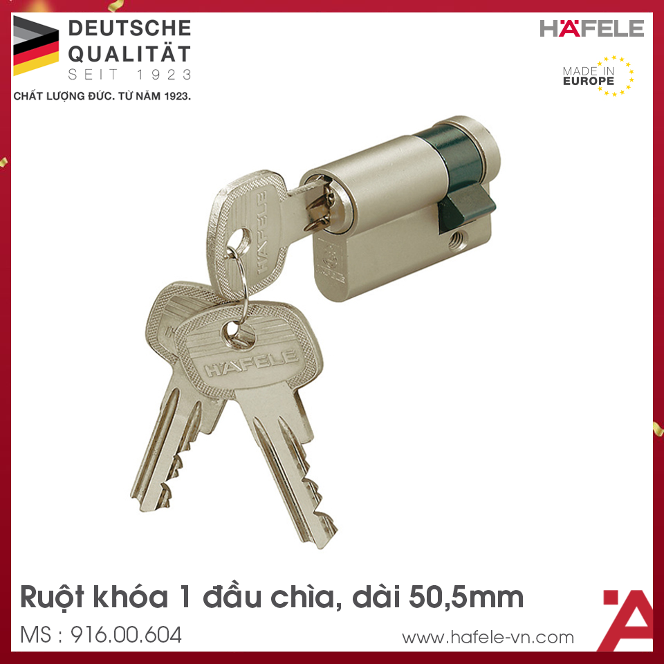 Ruột Khóa 1 Đầu Chìa 50.5mm Hafele 916.00.604