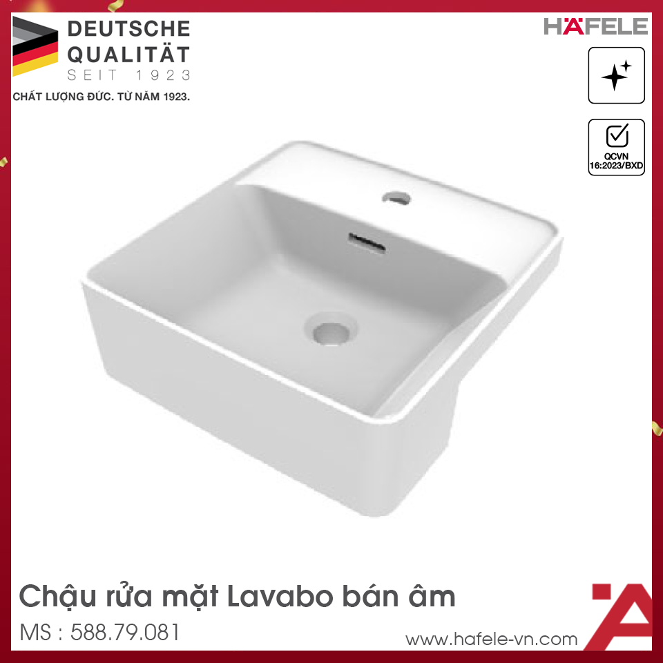 Chậu Rửa Mặt Lavabo Bán Âm Hafele 588.79.081