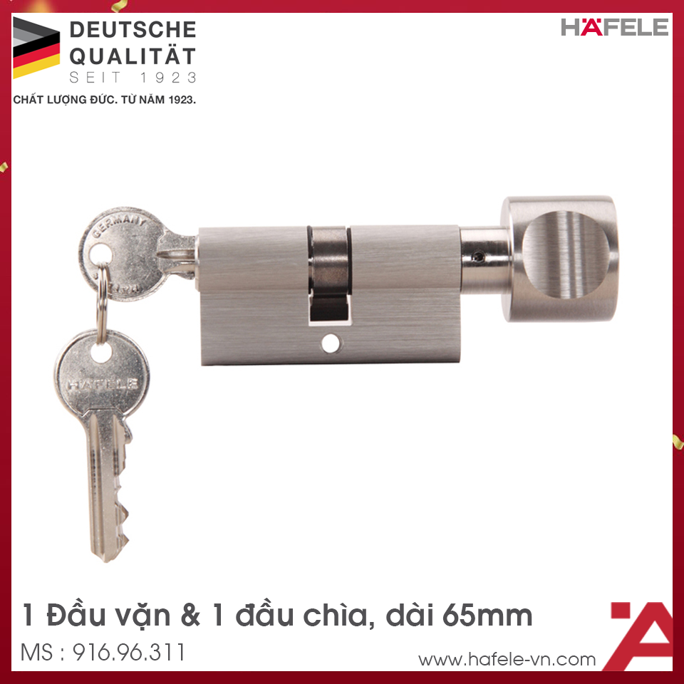 Ruột Khóa 1 Đầu Vặn 1 Đầu Chìa 65mm Hafele 916.96.311
