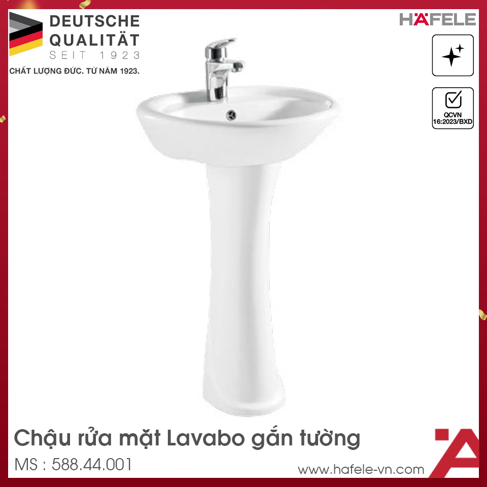 Chậu Rửa Mặt Lavabo Treo Tường Chân Dài Hafele 588.44.001