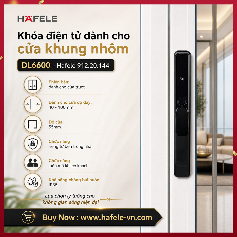 Khóa Điện Tử Cửa Nhôm Trượt DL6600 Hafele 912.20.144