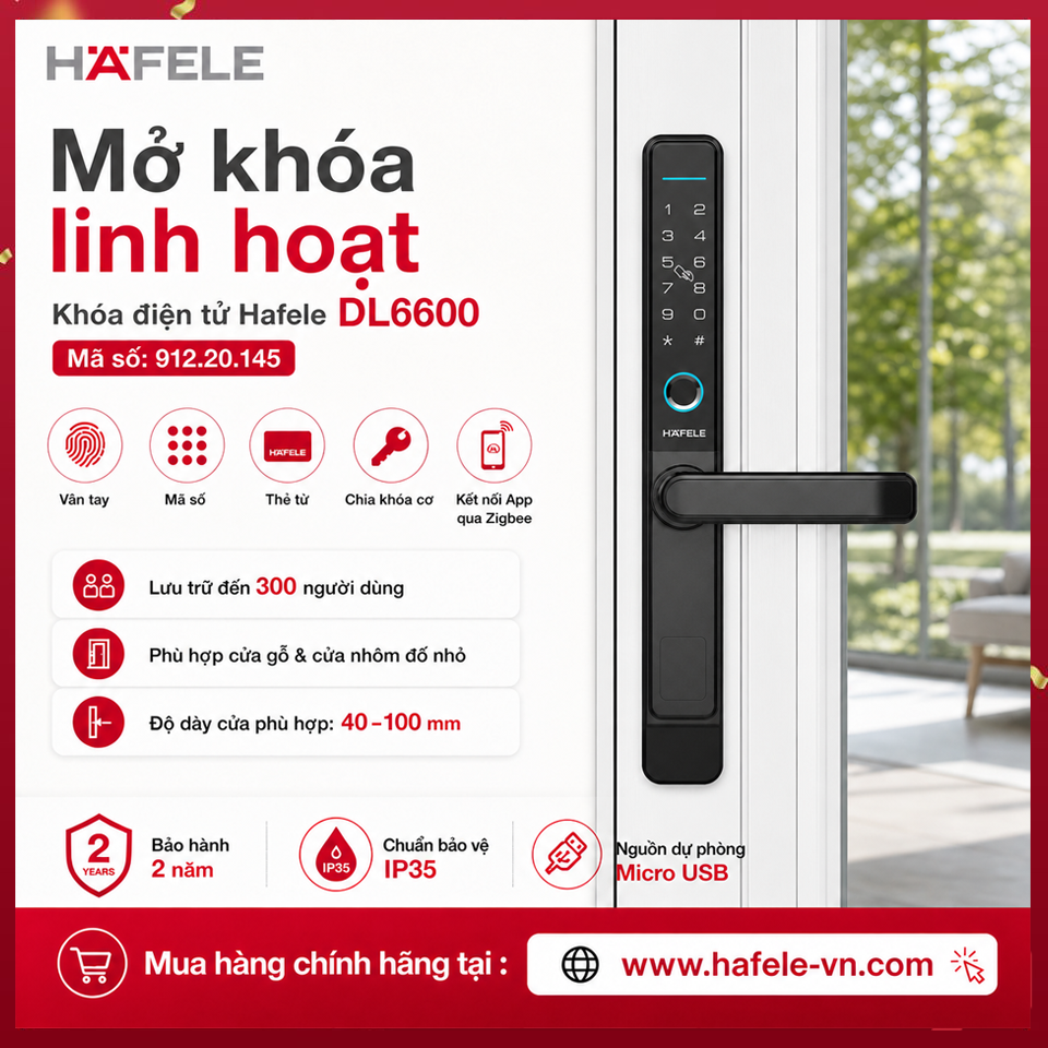 Khóa Điện Tử Cửa Nhôm DL6600 Hafele 912.20.145
