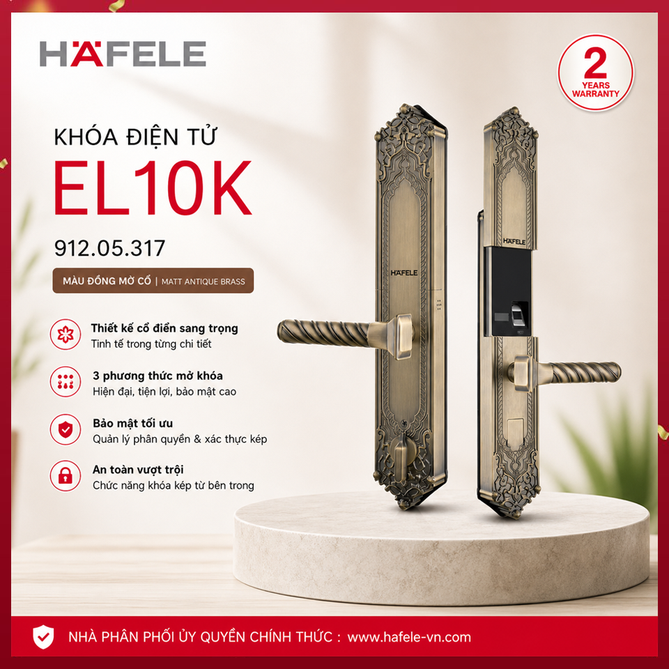 Khóa Điện Tử EL10K Màu Đồng Mờ Cổ Hafele 912.05.317
