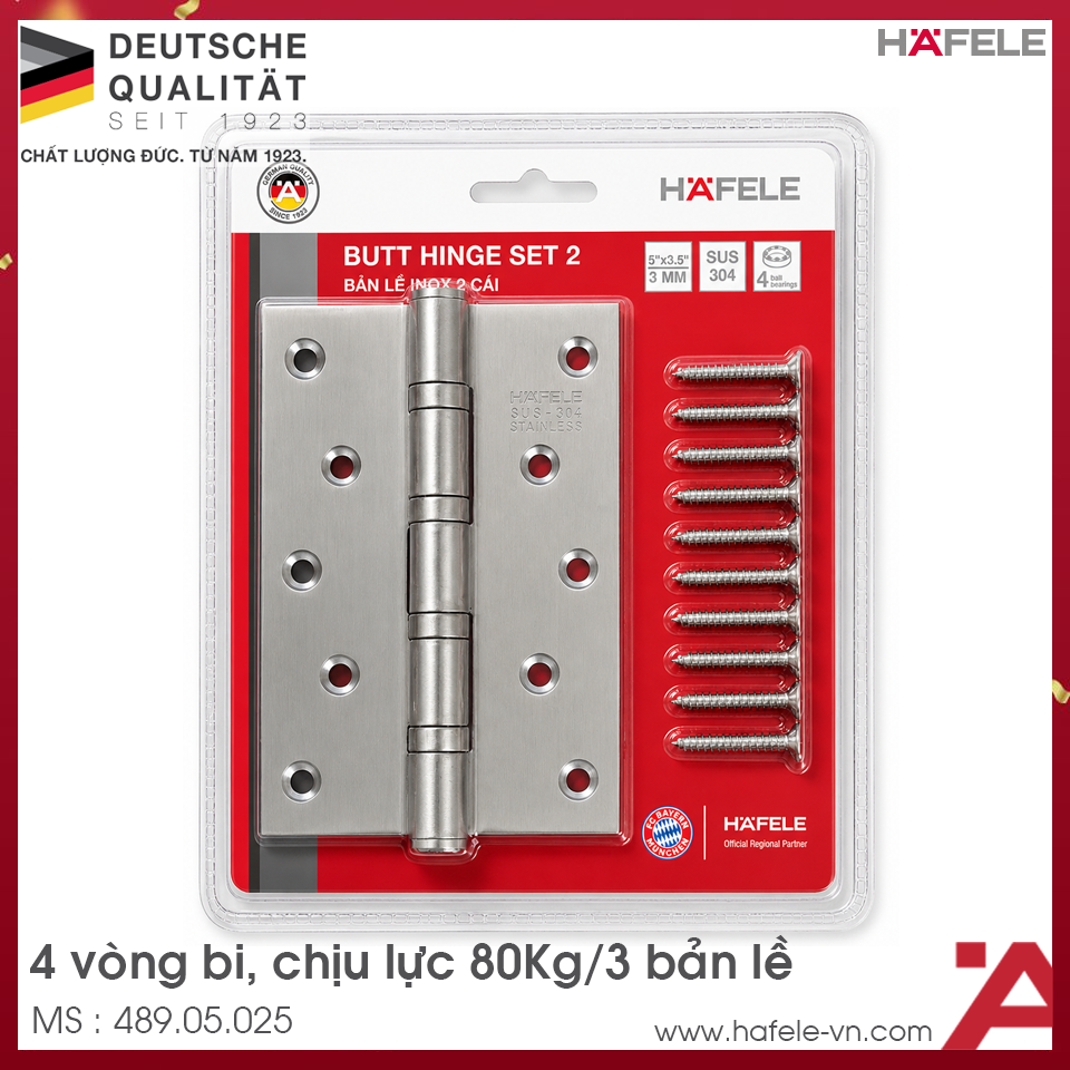Bản Lề Lá 4 Vòng Bi 80Kg Hafele 489.05.025
