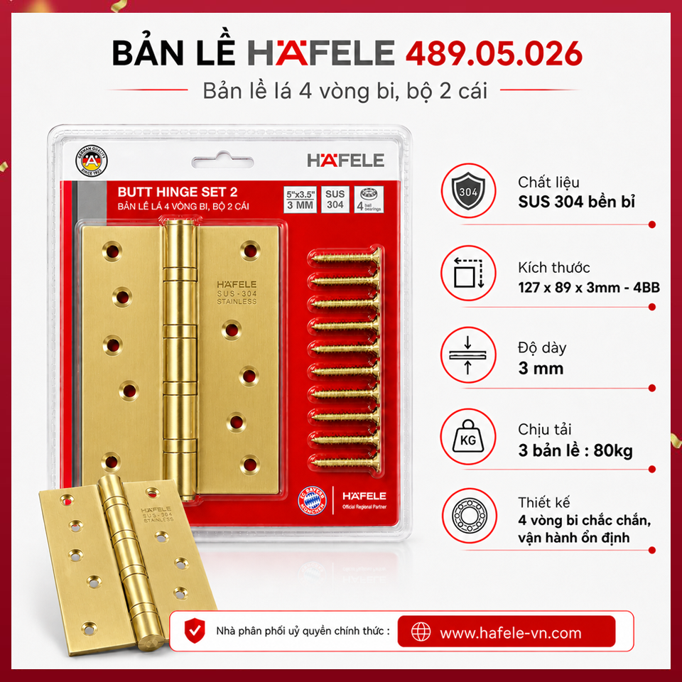 Bản Lề Lá 4 Vòng Bi Hafele 489.05.026