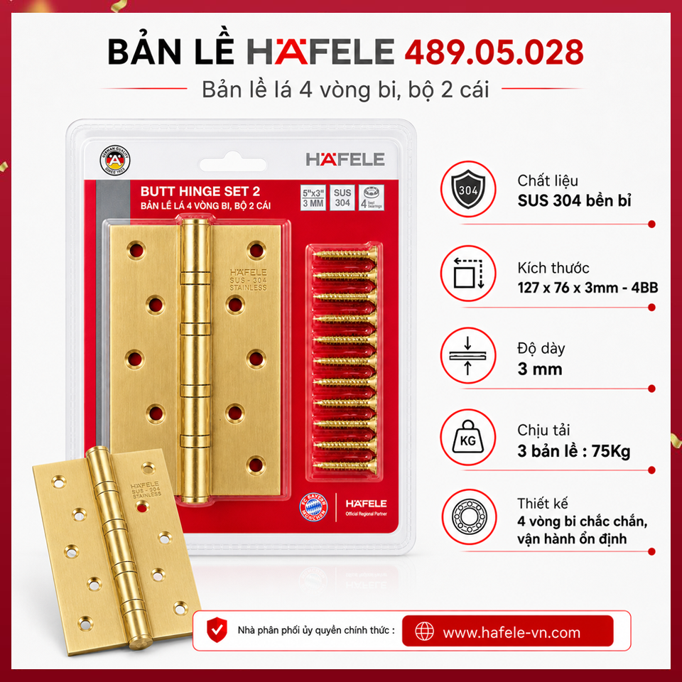 Bản Lề Lá 4 Vòng Bi Hafele 489.05.028