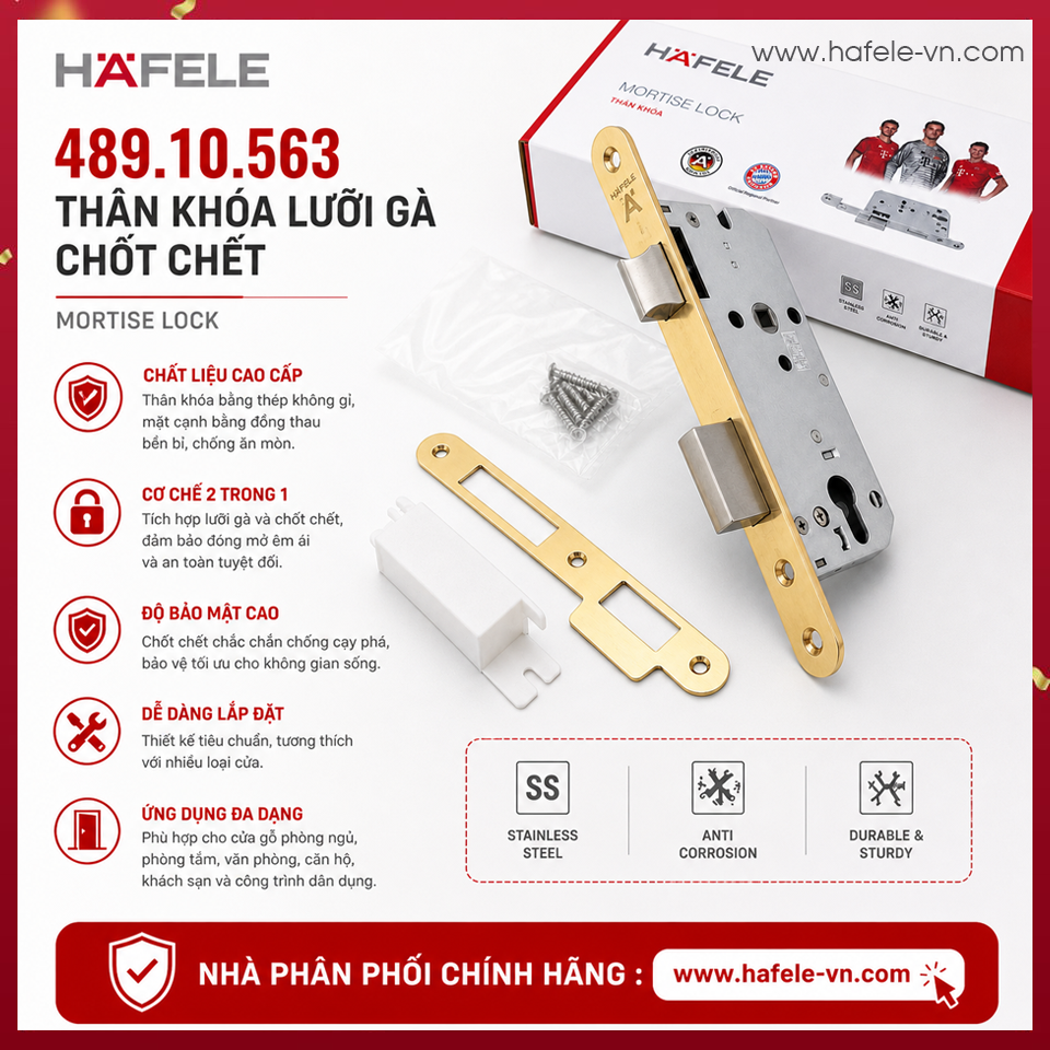 Thân Khóa Lưỡi Gà Chốt Chết C/C 85mm Hafele 489.10.563