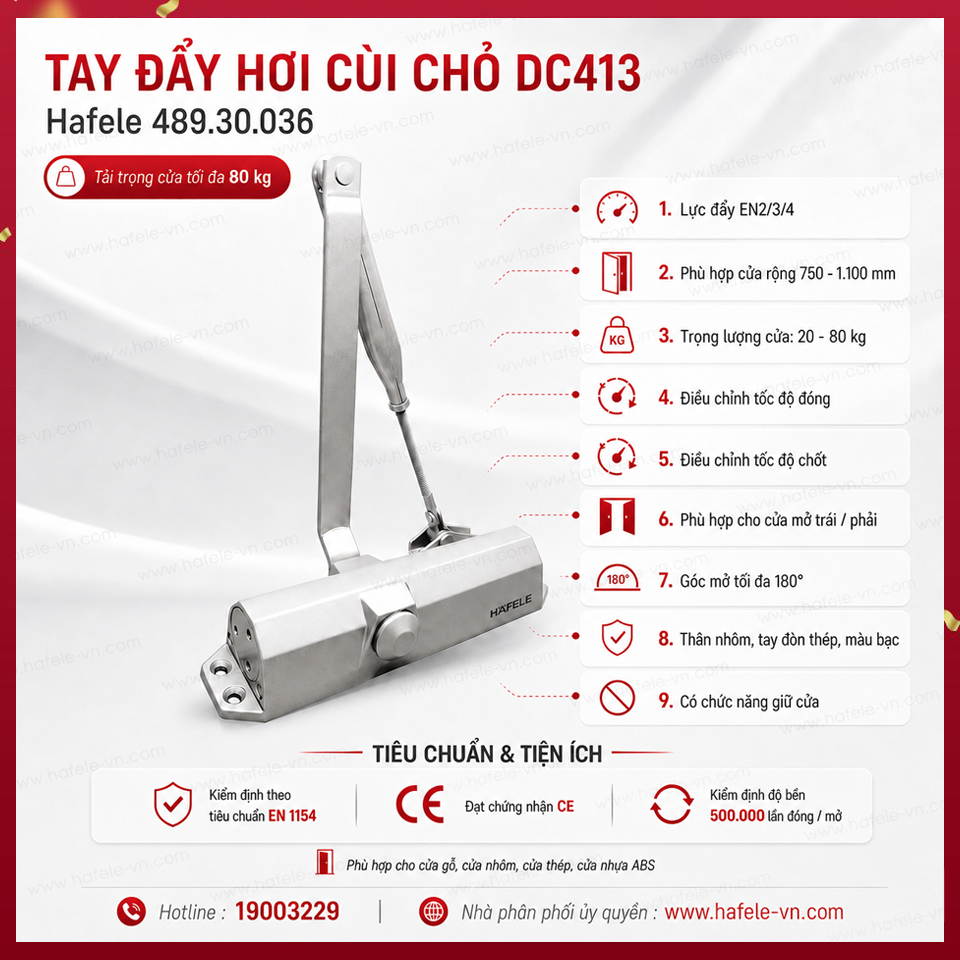 Tay Đẩy Hơi Cùi Chỏ 80Kg DC413 Hafele 489.30.036
