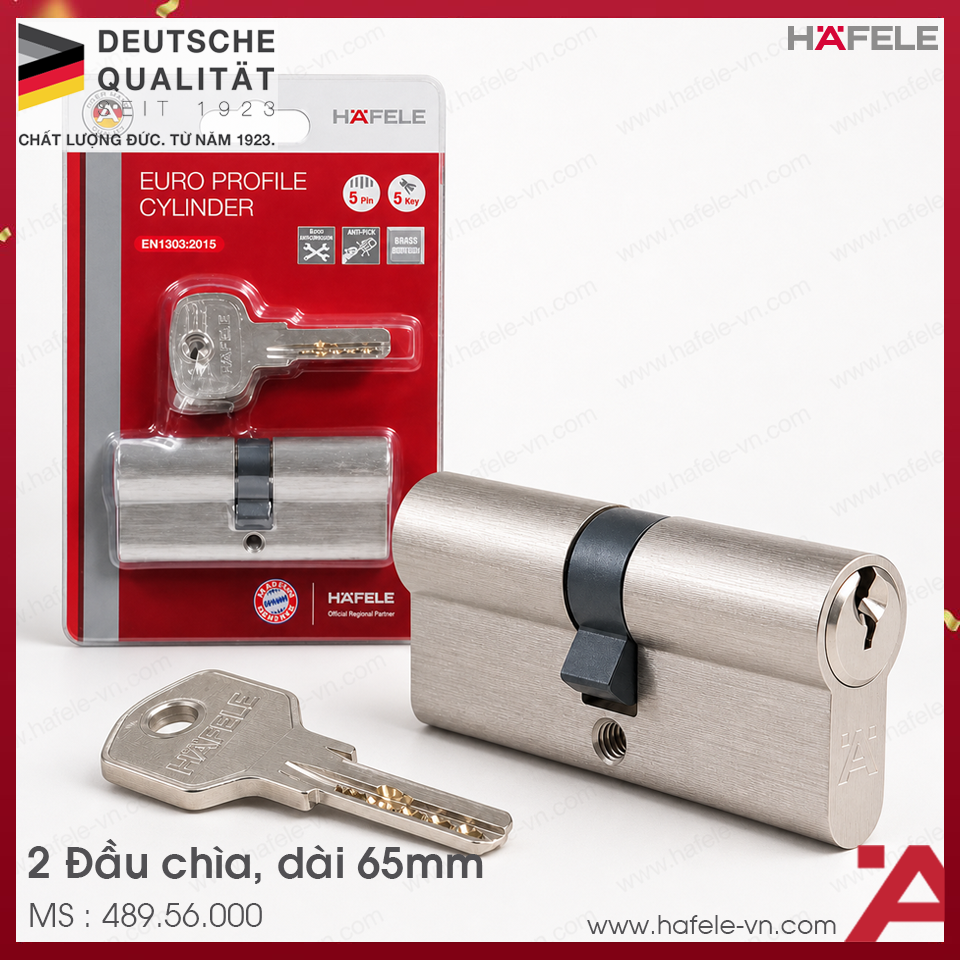 Ruột Khóa 2 Đầu Chìa 65mm Hafele 489.56.000