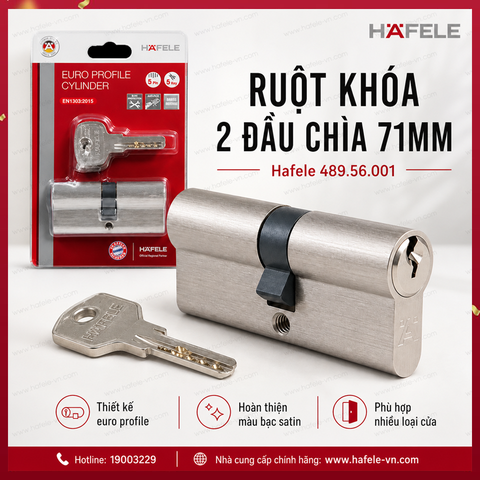 Ruột Khóa 2 Đầu Chìa 71mm Hafele 489.56.001