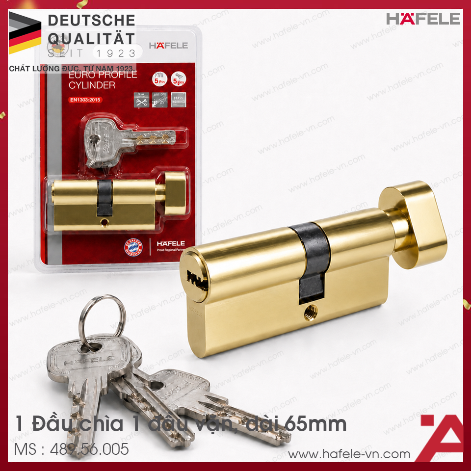 Ruột Khóa 1 Đầu Chìa 1 Đầu Vặn 65mm Hafele 489.56.005