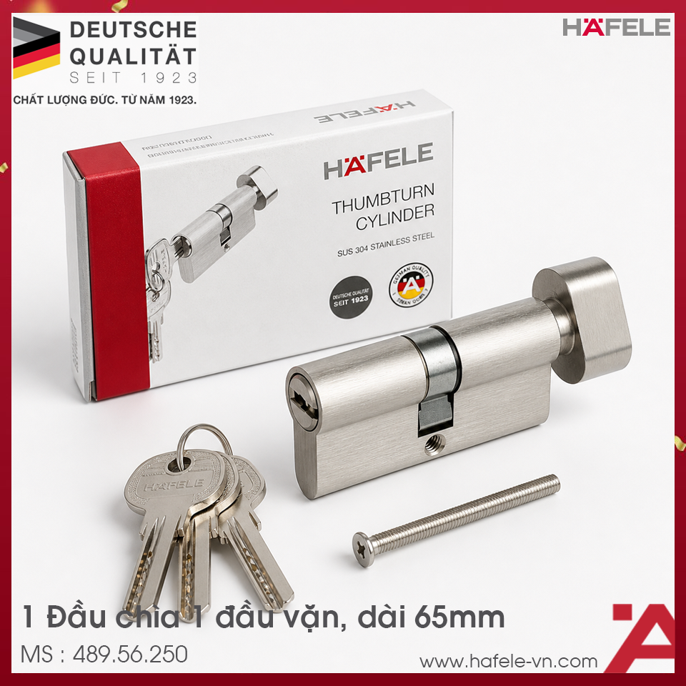 Ruột Khóa 65mm 1 Đầu Vặn 1 Đầu Chìa Hafele 489.56.250