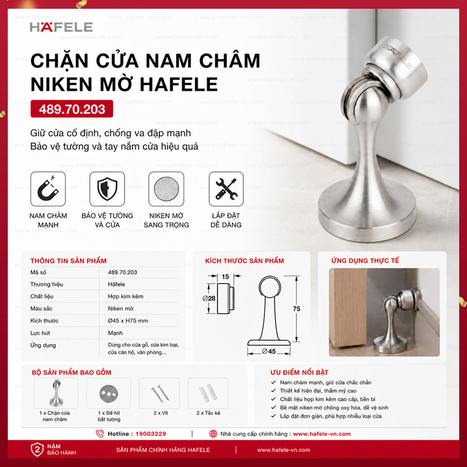 Chặn Cửa Nam Châm Niken Mờ Hafele 489.70.203