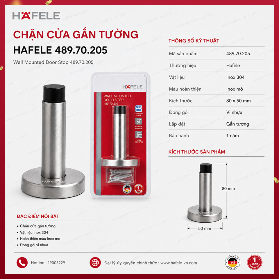 Chặn Cửa Gắn Tường Hafele 489.70.205