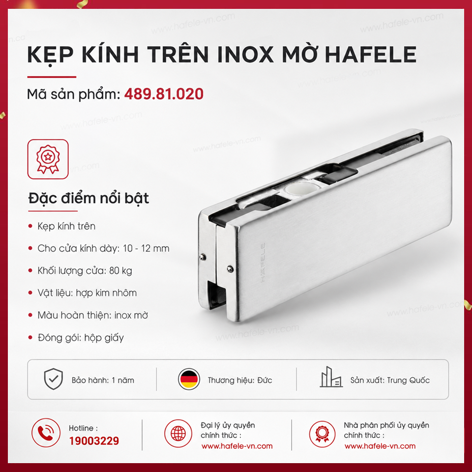 Kẹp Kính Trên Inox Mờ Hafele 489.81.020