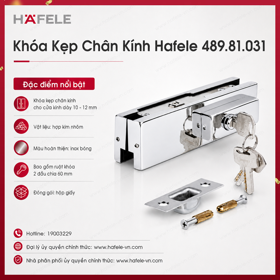 Khóa Kẹp Chân Kính Inox Bóng Hafele 489.81.031