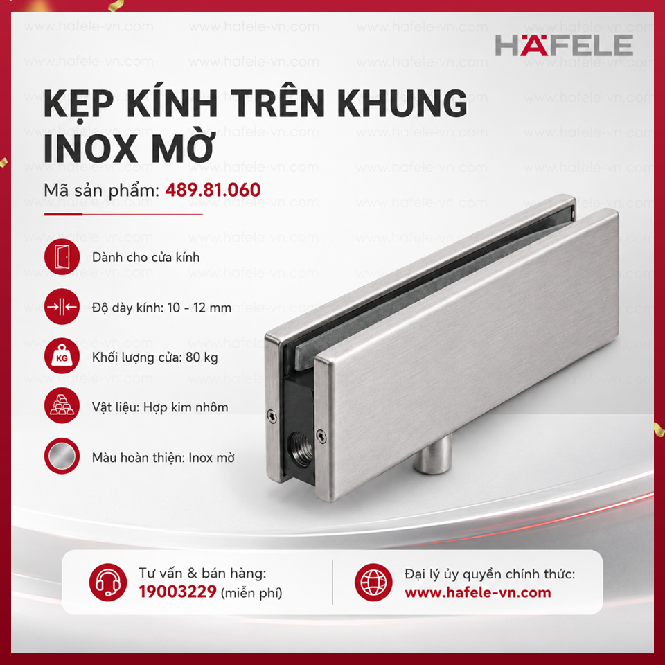 Kẹp Kính Trên Khung Inox Mờ Hafele 489.81.060