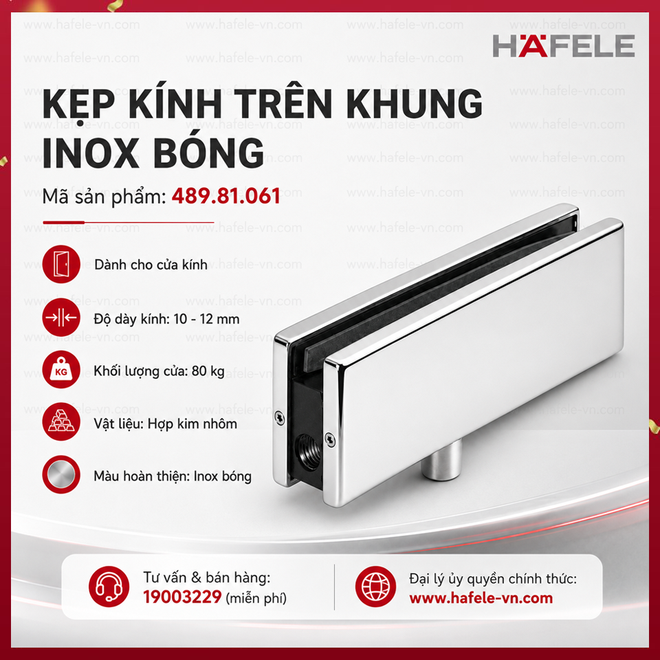 Kẹp Kính Trên Khung Inox Mờ Hafele 489.81.061