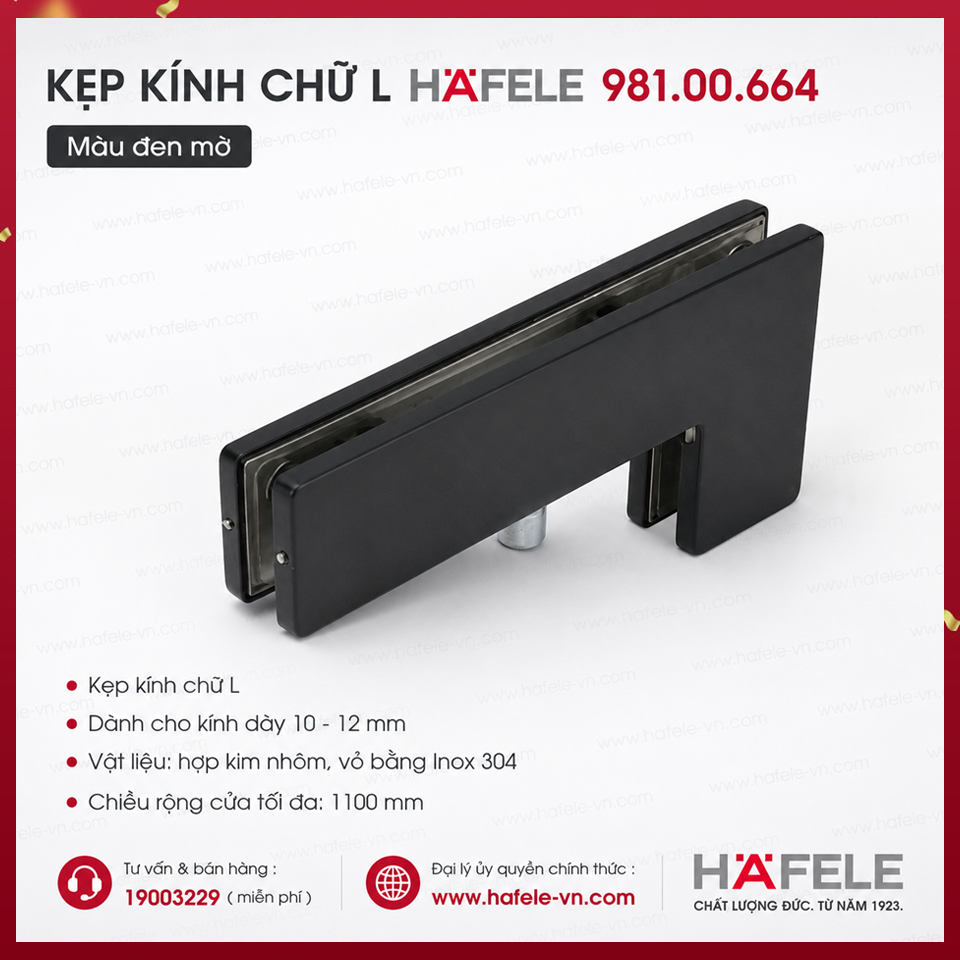 Kẹp Kính Chữ L Màu Đen 120Kg Hafele 981.00.664