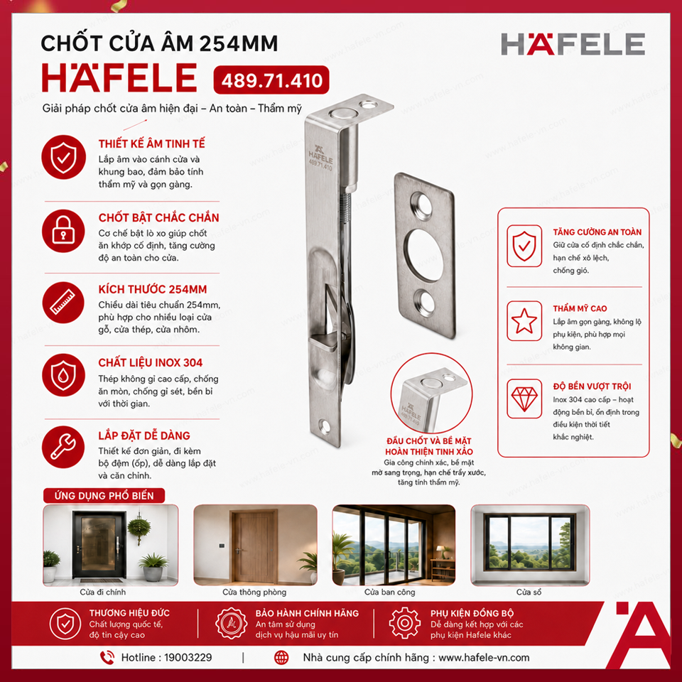 Chốt Cửa Âm 254mm Hafele 489.71.410