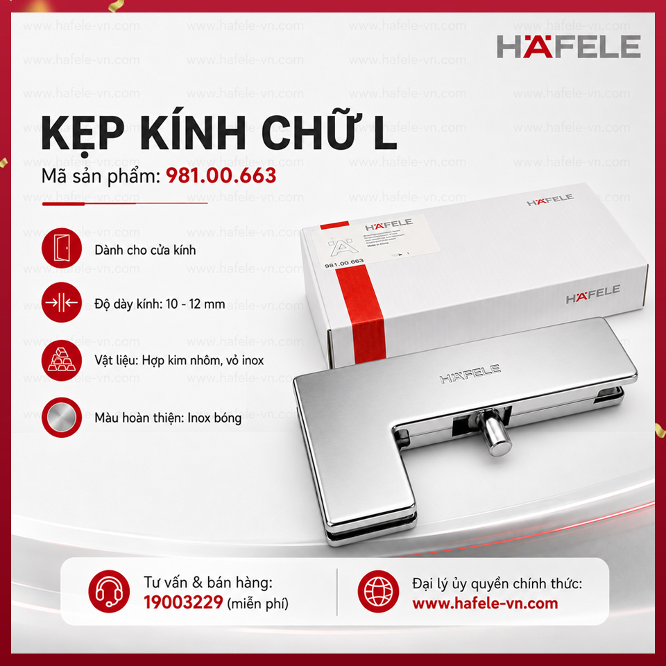 Kẹp Kính Chữ L Inox Bóng Hafele 981.00.663