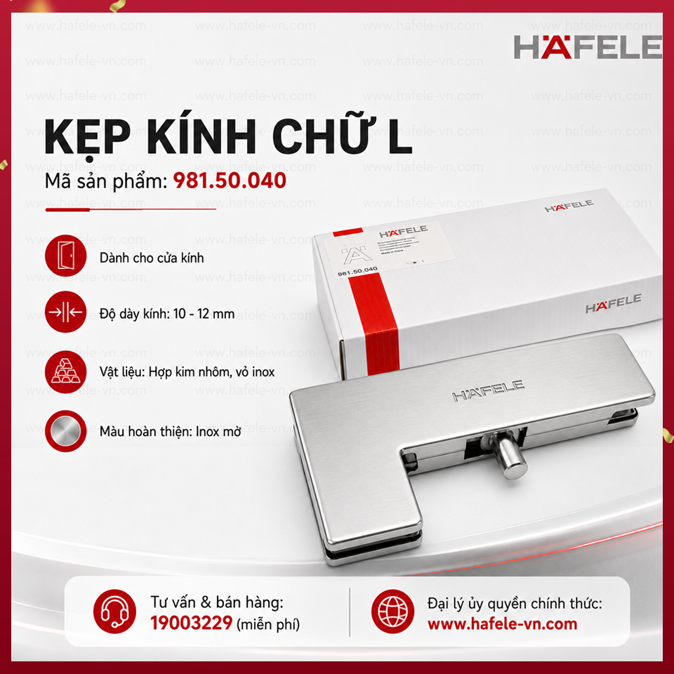 Kẹp Kính Chữ L Inox Mờ Hafele 981.50.040