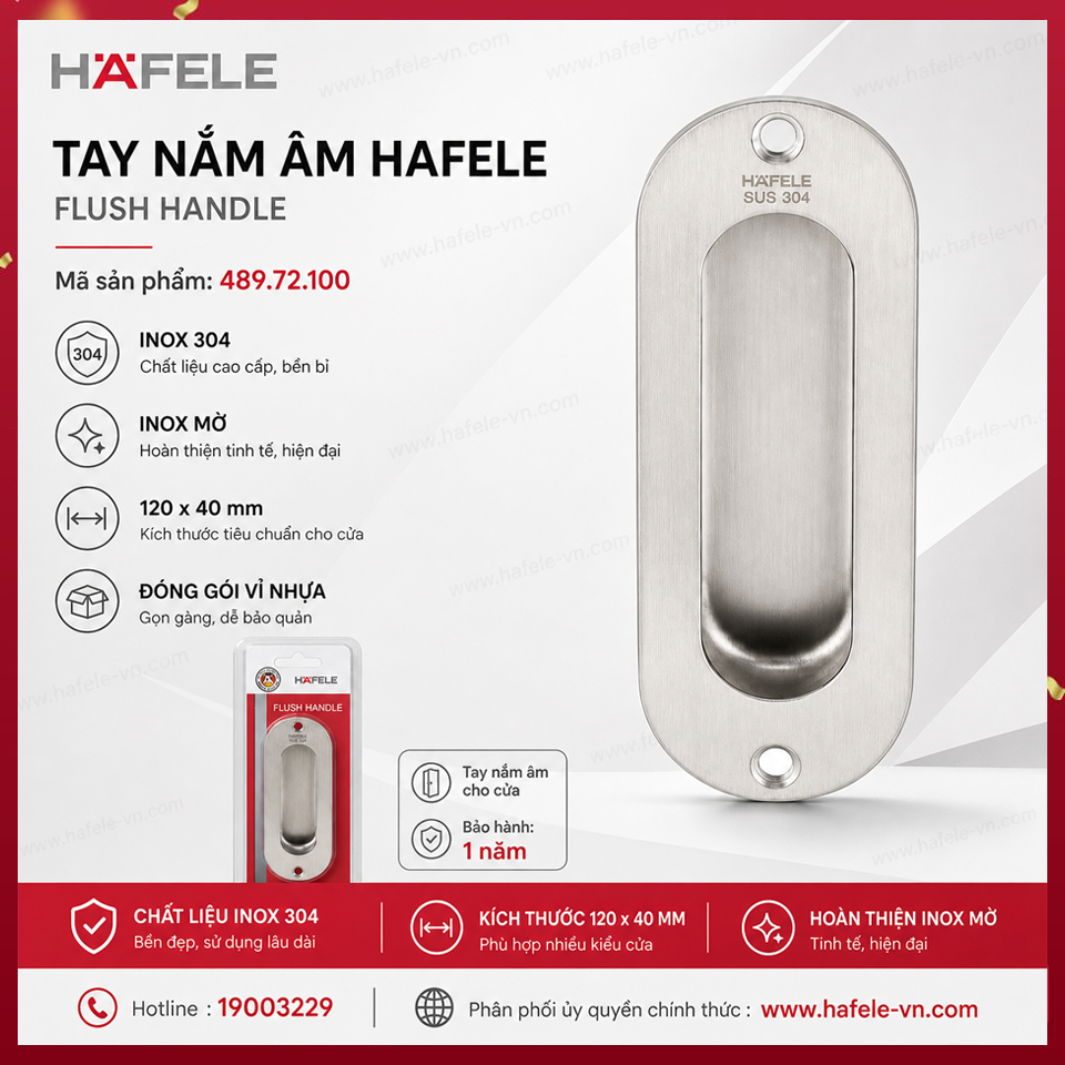 Tay Nắm Âm 120x40mm Hafele 489.72.100