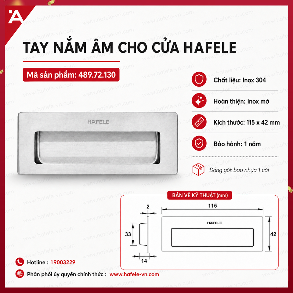 Tay Nắm Âm Cho Cửa Hafele 489.72.130