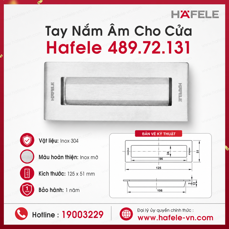 Tay Nắm Cửa Âm Hafele 489.72.131