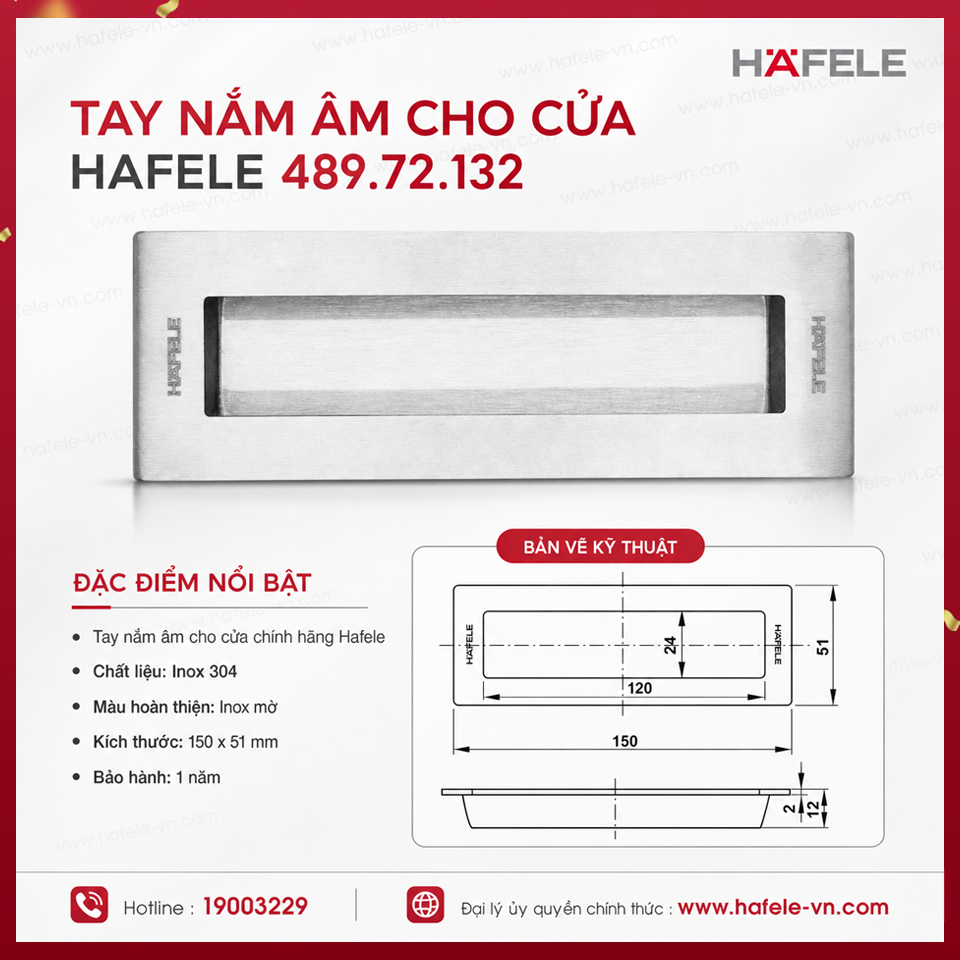 Tay Nắm Cửa Âm Hafele 489.72.132