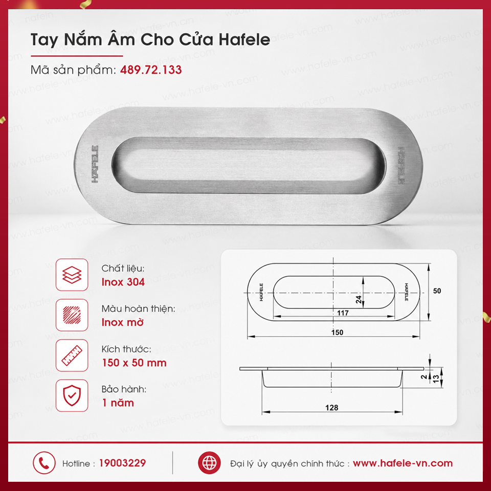 Tay Nắm Cửa Âm Hafele 489.72.133