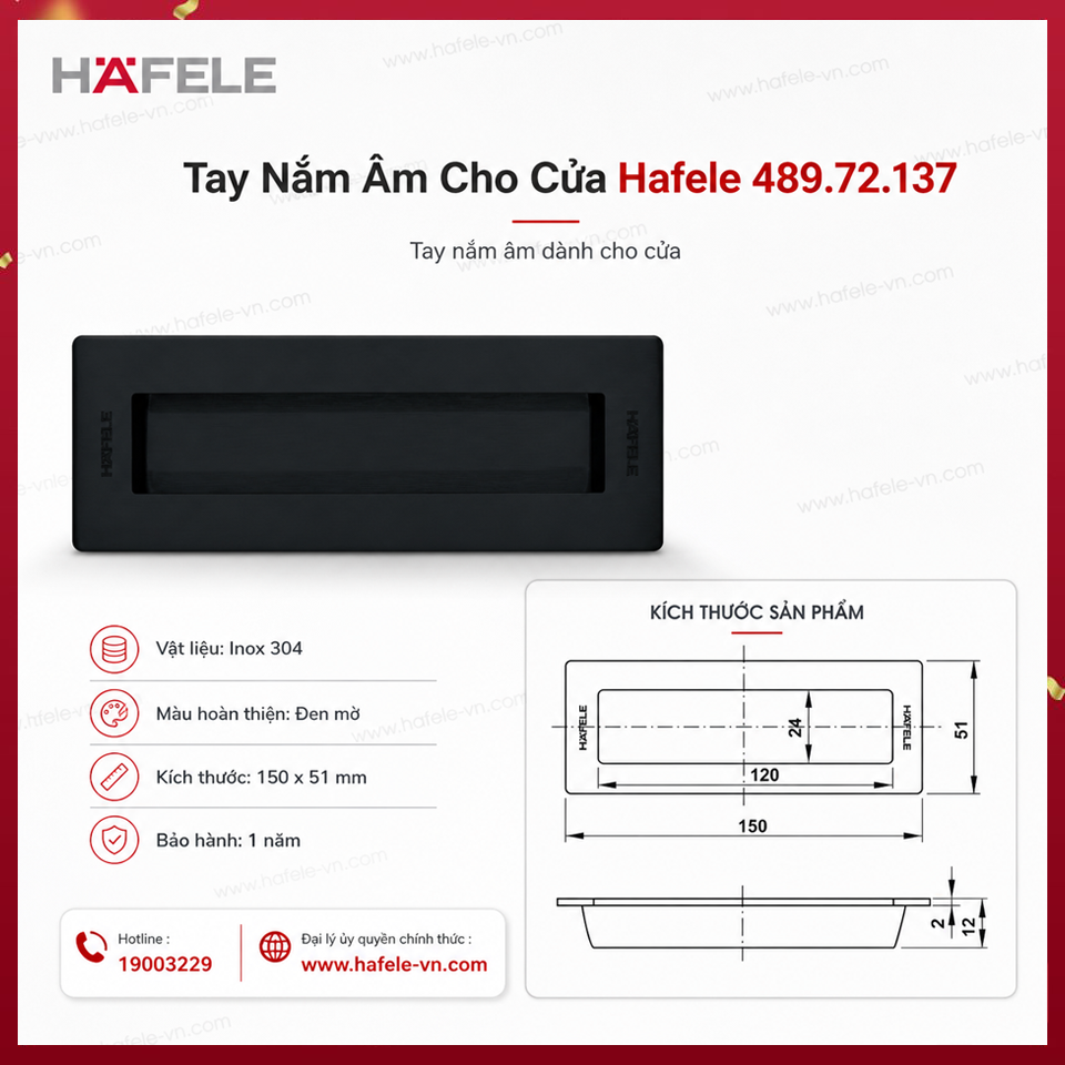 Tay Nắm Cửa Âm Hafele 489.72.137