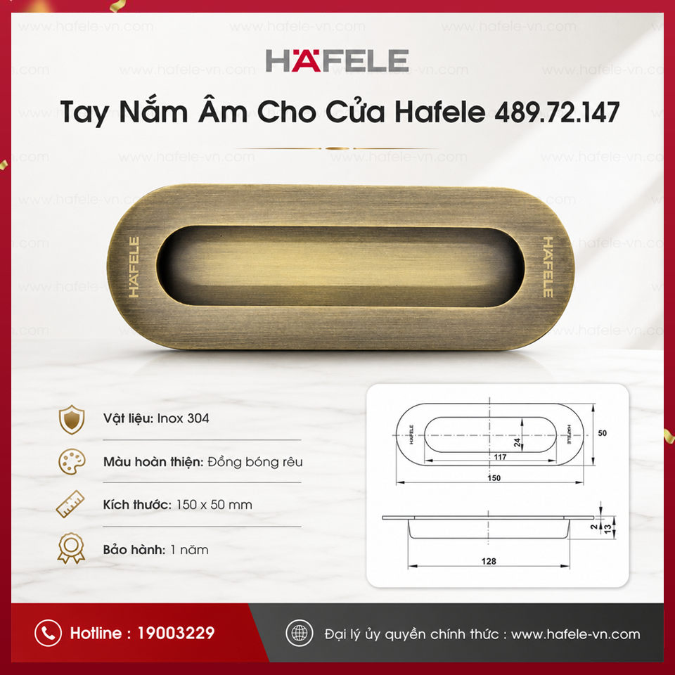 Tay Nắm Cửa Âm Hafele 489.72.147