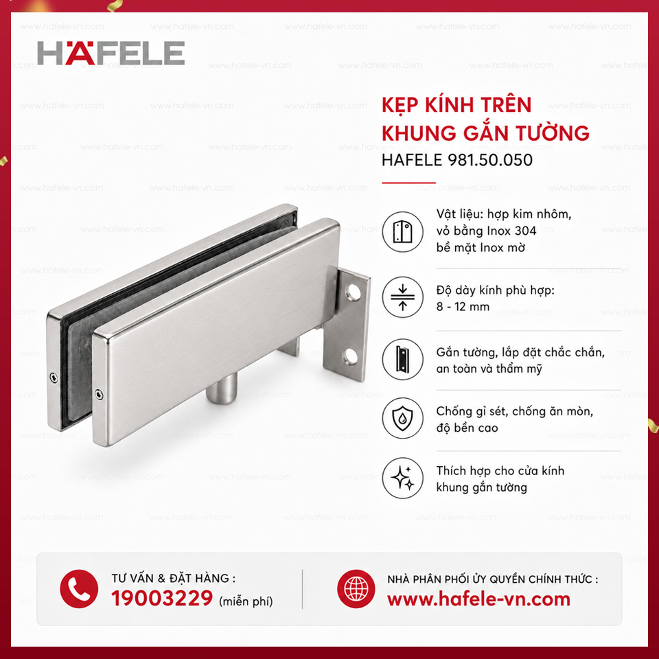 Kẹp Kính Trên Khung Gắn Tường Inox Mờ Hafele 981.50.050