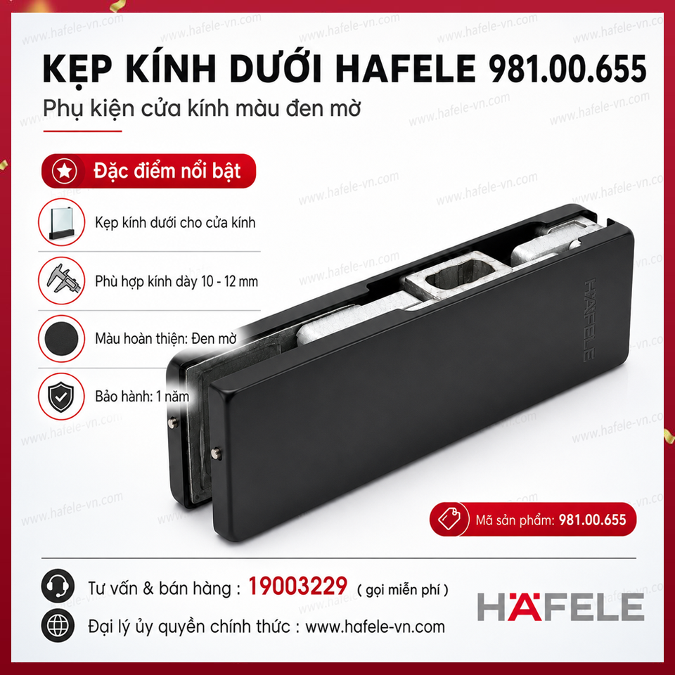 Kẹp Kính Dưới Đen Mờ Hafele 981.00.655