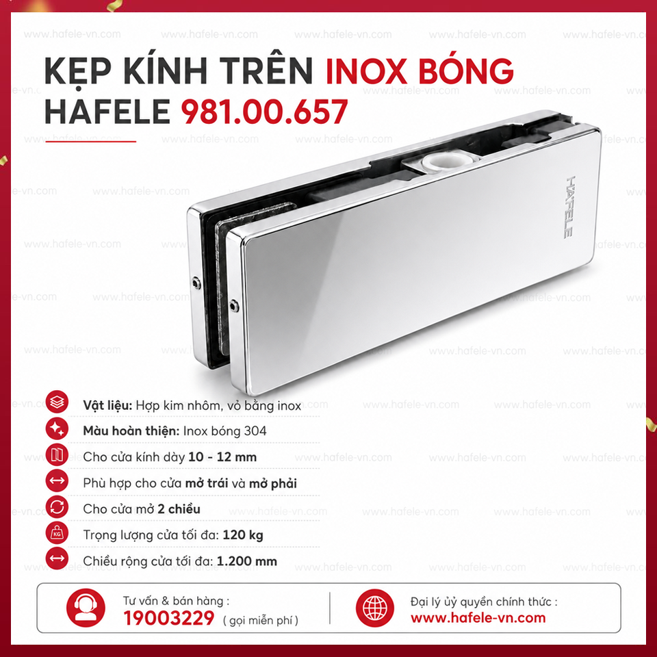 Kẹp Kính Trên Inox Bóng Hafele 981.00.657