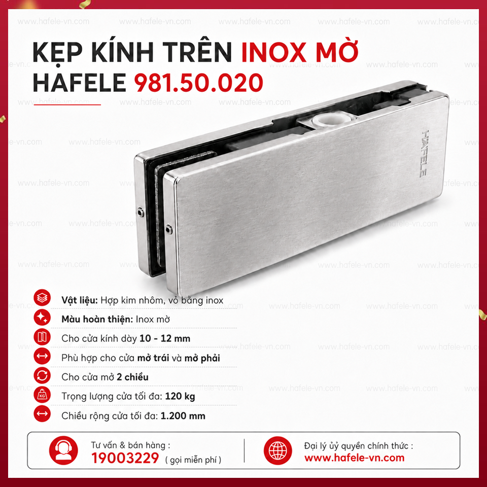 Kẹp Kính Trên Inox Mờ Hafele 981.50.020