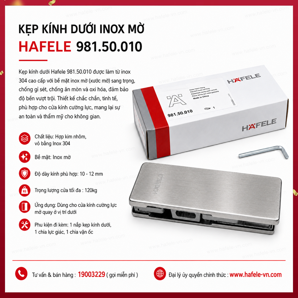 Kẹp Kính Dưới Inox Mờ Hafele 981.50.010