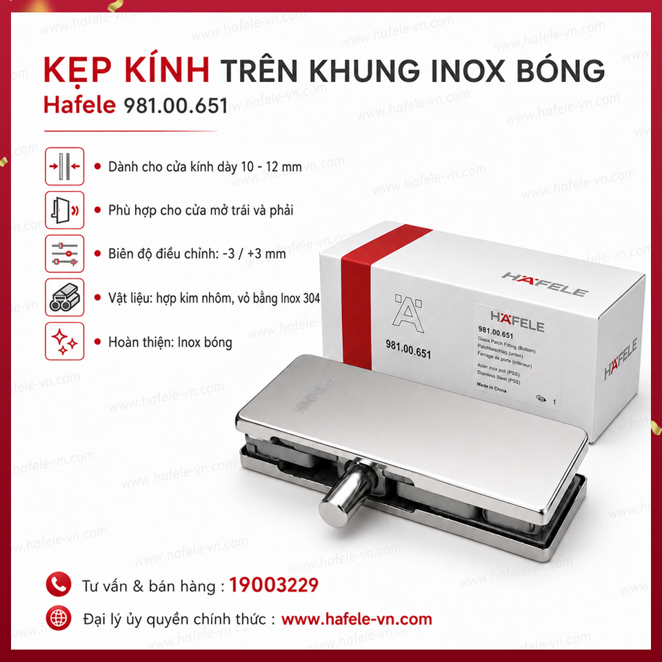Kẹp Kính Trên Khung Inox Bóng Hafele 981.00.651