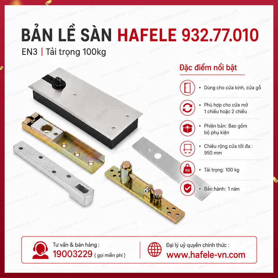 Bản Lề Sàn EN3 Tải Trọng 100Kg Hafele 932.77.010